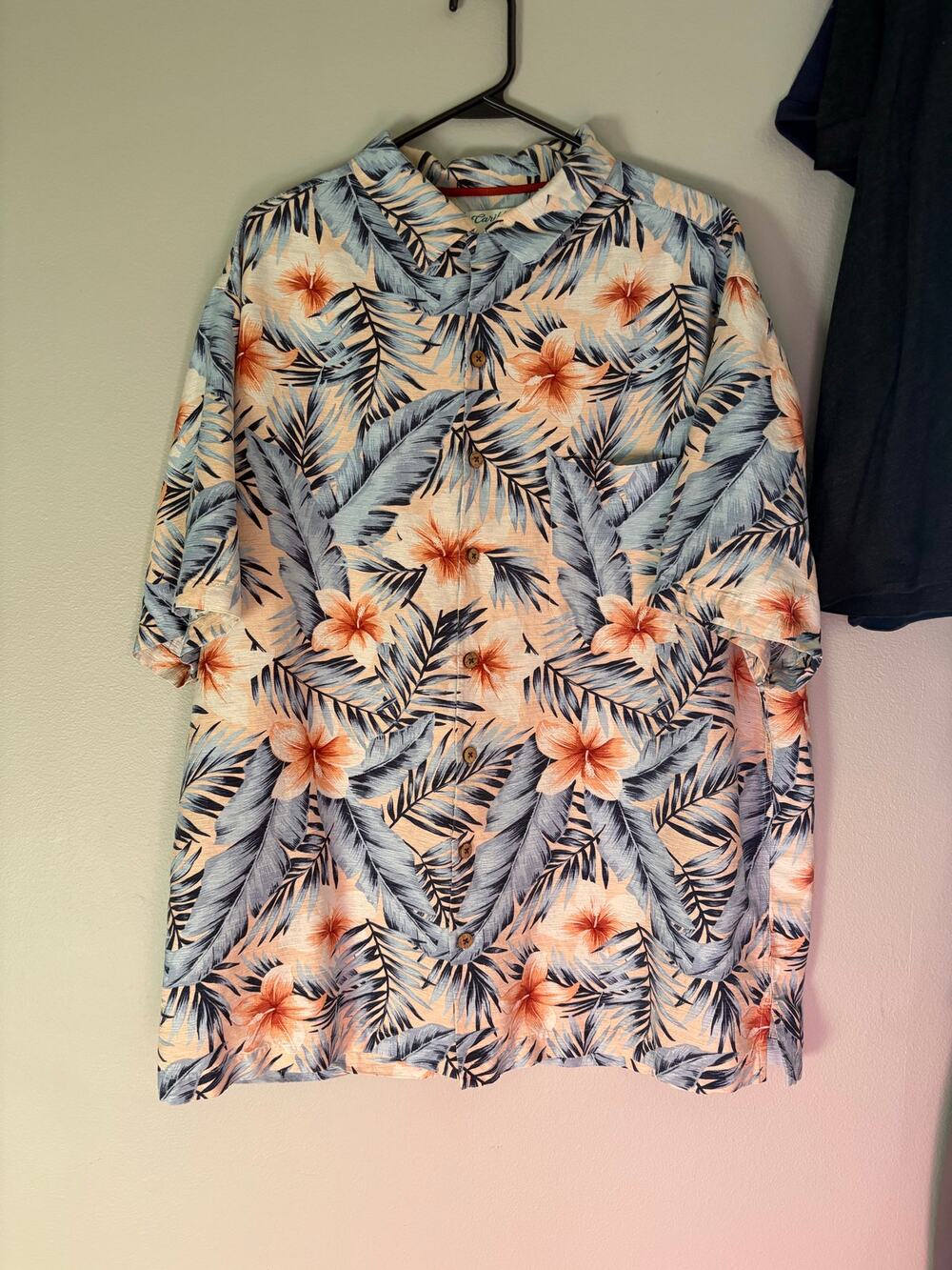 Caribbean brand men's short-sleeve pure silk floral Hawaiian shirt size 2XT
